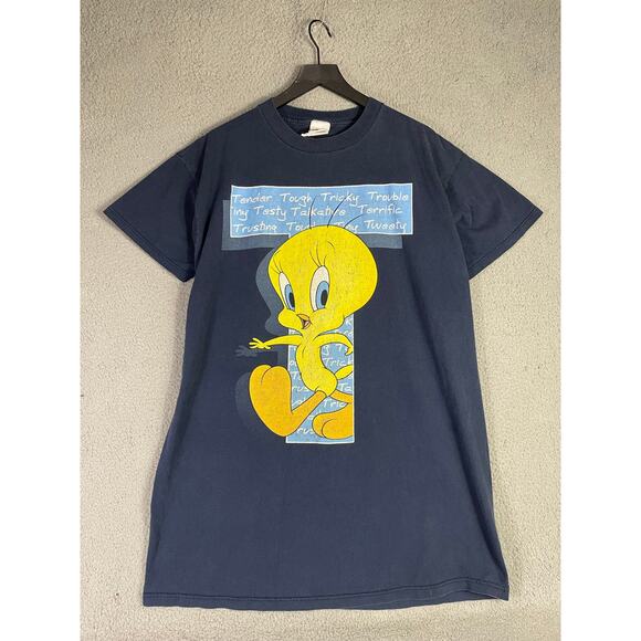 Vintage 1998 Tweety Bird Looney Tunes Tee OSFM Blue T-Shirt Warner Bros 90s - Picture 2 of 9
